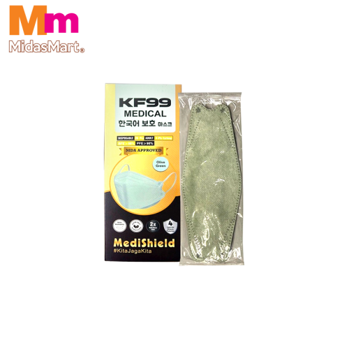 MEDISHIELD KF99 EARLOOP PROTECTIVE MASK - OLIVE GREEN (20 PACK)
