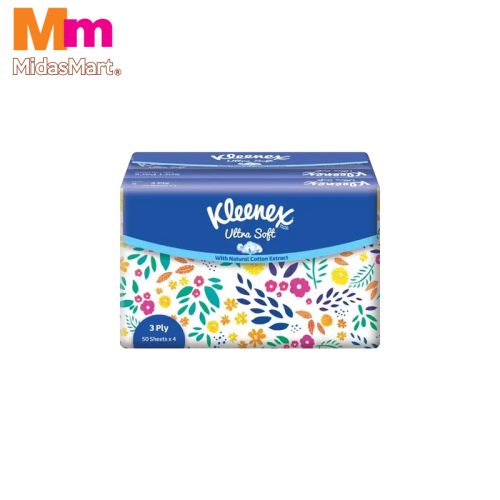KLEENEX ULTRA SOFT FLORAL 3-PLY SOFT PACK FACIAL TISSUE (4 P