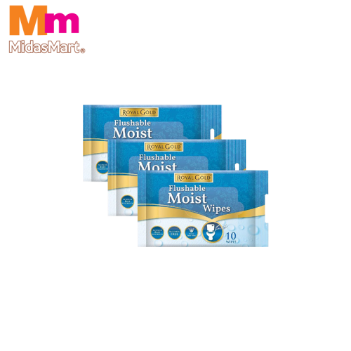 ROYAL GOLD FLUSHABLE MOIST WIPES (3 X 10'S)