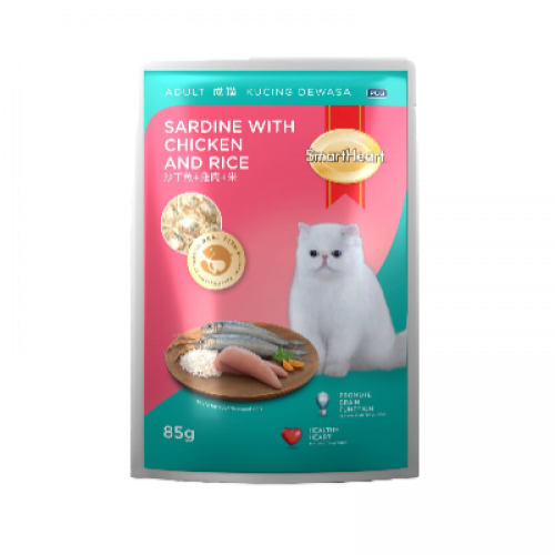 S/HEART POUCH C/FOOD SARDINE WT CHIC 85G