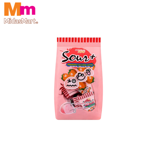 LOT 100 SOUR+ STRAWBERRY GUMMY CANDY (95G)