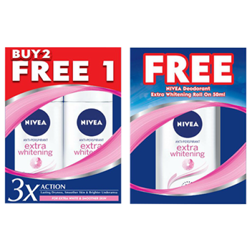 NIVEA EXTRA WHITE ROLL-ON VALUE PACK (3 X 50ML)