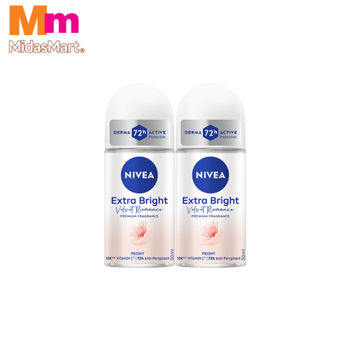 NIVEA EXTRA BRIGHT VELVET ROMANCE ROLL-ON TWIN PACK (2 X 50ML)