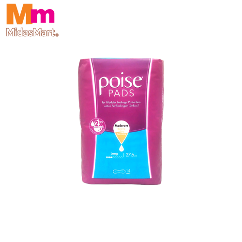 POISE PADS LONG NON-WING (14 PACK)