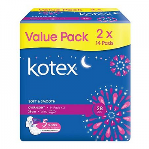 KOTEX S&S OVERNIGHT WING 28CM T/P 1X2X14'S