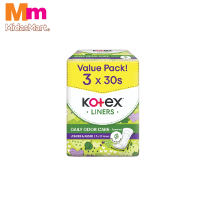 KOTEX PANTYLINER LONGER & WIDER DAUN SIRIH VALUE PACK (3 X 30 PIECES)