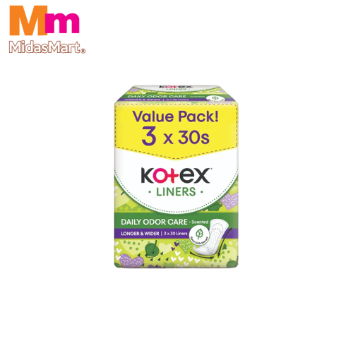 KOTEX PANTYLINER LONGER & WIDER DAUN SIRIH VALUE PACK (3 X 30 PIECES)