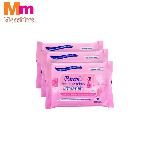 PUREEN FEMININE WIPES FLUSHABLE (3X10S)