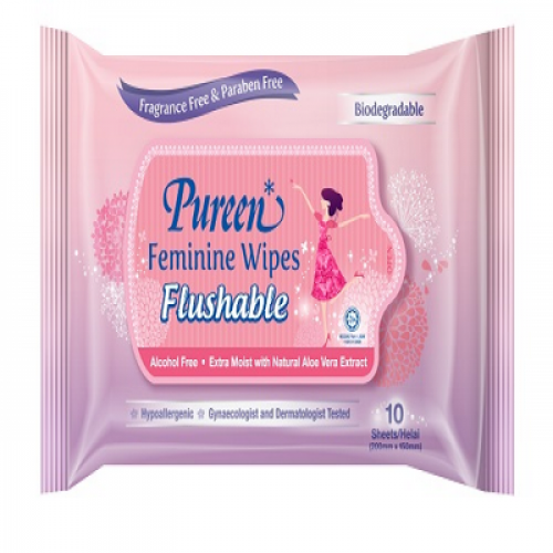 PUREEN FAMININE WIPES FLUSHABLE 1X3X10'S