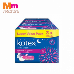 KOTEX S&S OVERNIGHT WING 32CM SVP 1X3X12'S