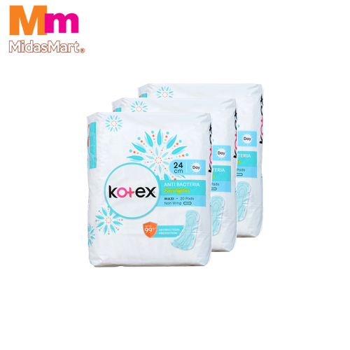 KOTEX NATURAL CARE ANTI-BACTERIAL MAXI NON-WING VALUE PACK (3 X 20'S)