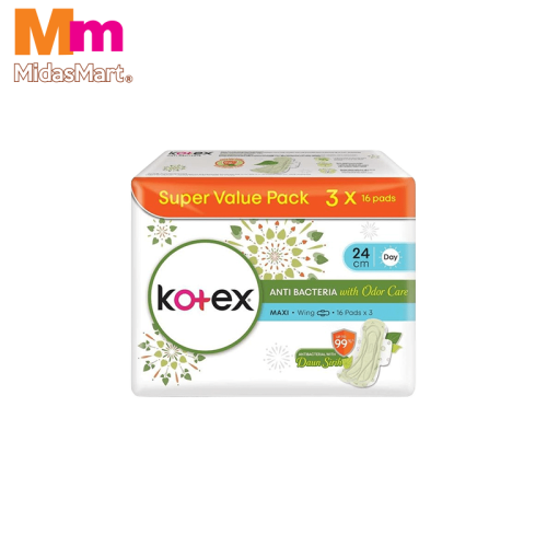 KOTEX NATURAL CARE ANTI-BACTERIAL MAXI WING VALUE PACK (3 X 16'S)