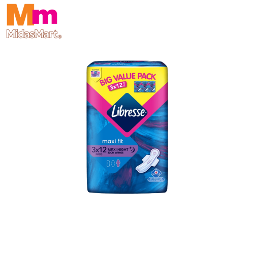 LIBRESSE ODOR CONTROL MAXI NIGHT WING VALUE PACK (3 X 12'S)
