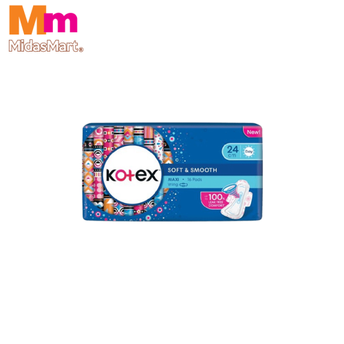 KOTEX SOFT & SMOOTH MAXI WING 24CM (16'S)