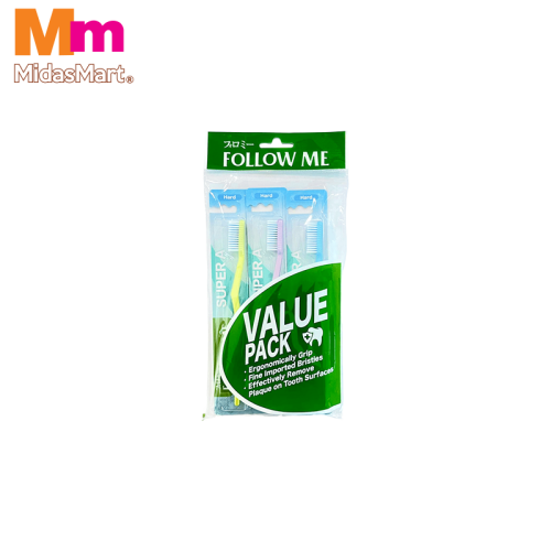 FOLLOW ME SUPER A TOOTHBRUSH HARD VALUE PACK (3'S)