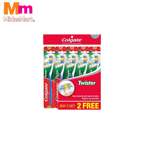 COLGATE TWISTER TOOTHBRUSH MEDIUM BUY 3 GET 2 FREE (5 PIECES)