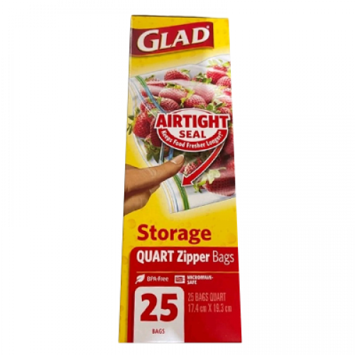 GLAD FOOD STORAGE ZIPPER QUART 25'S